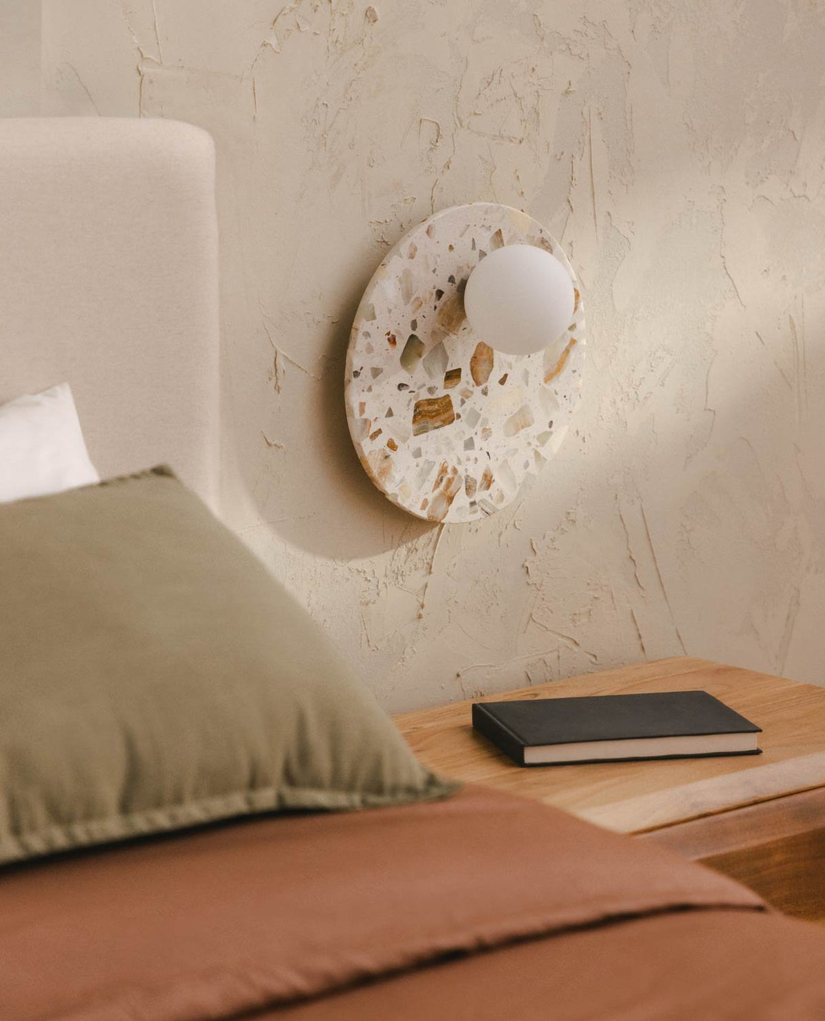 Lunas Terrazzo Wall Lamp - Sculptural Stone & Glass Circular Sconce