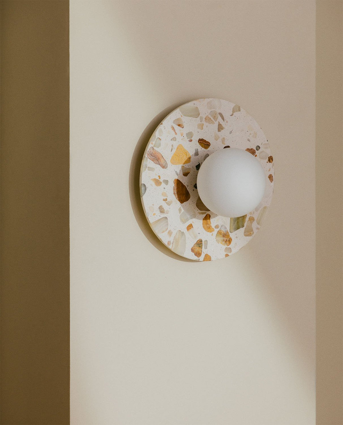 Lunas Terrazzo Wall Lamp - Sculptural Stone & Glass Circular Sconce