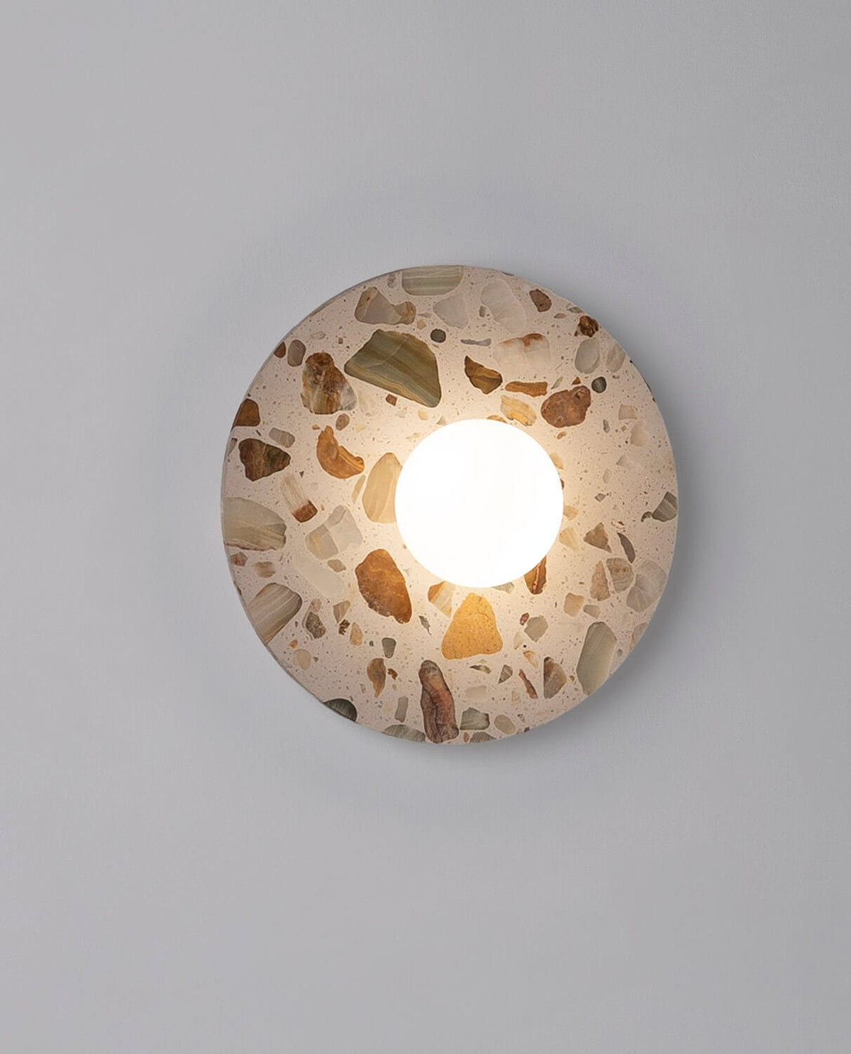 Lunas Terrazzo Wall Lamp - Sculptural Stone & Glass Circular Sconce