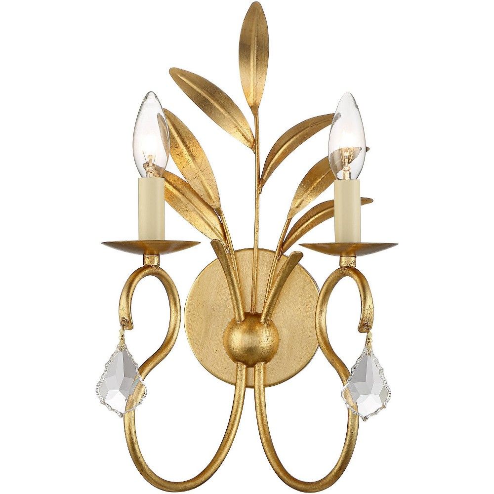 Lydia Crystal Sconces - Traditional Brass Leaf & Faceted Crystal Wall Light