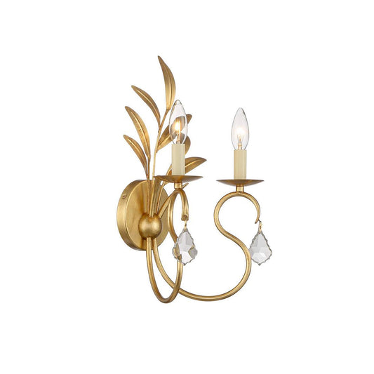 Lydia Crystal Sconces - Traditional Brass Leaf & Faceted Crystal Wall Light