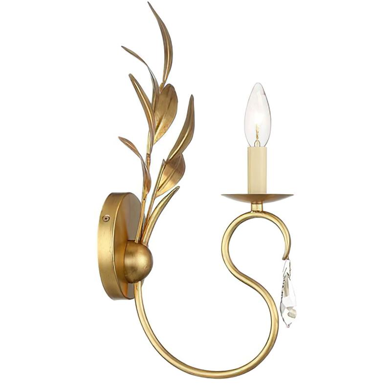 Lydia Crystal Sconces - Traditional Brass Leaf & Faceted Crystal Wall Light