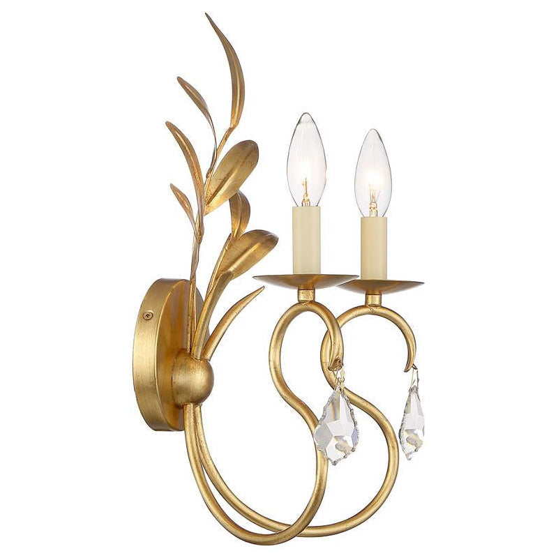Lydia Crystal Sconces - Traditional Brass Leaf & Faceted Crystal Wall Light