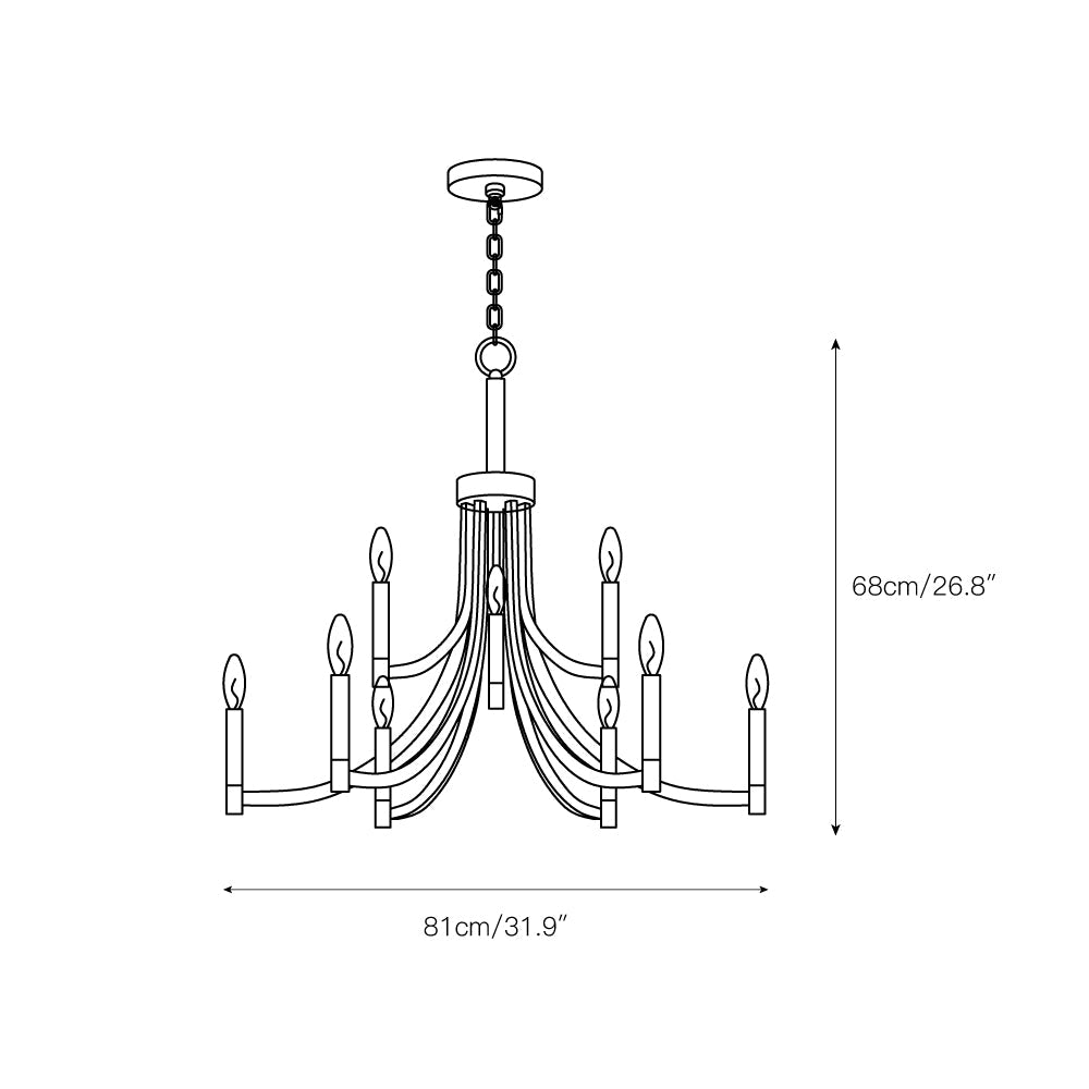 Lyndon Chandelier - Modern Transitional Brass & Black Pendant | Curved Arm Candelabra Chandelier