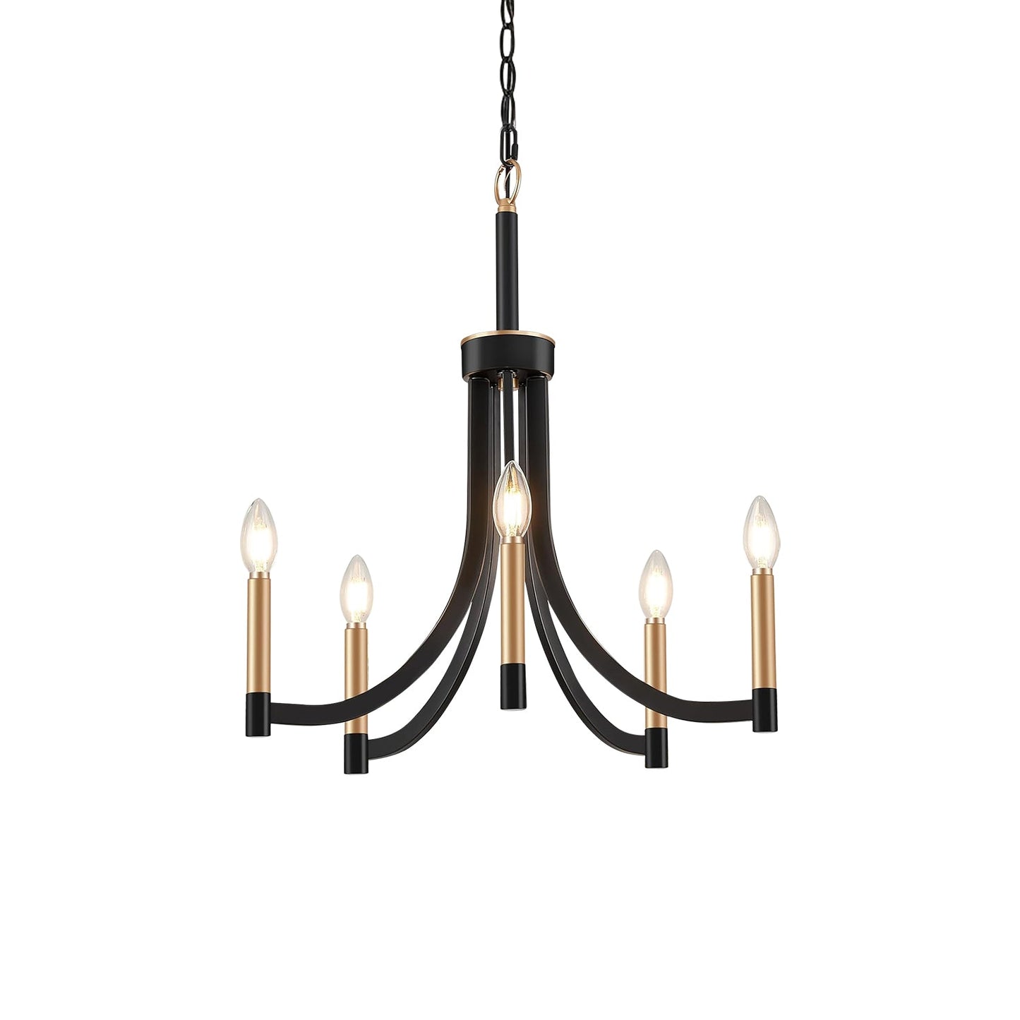 Lyndon Chandelier - Modern Transitional Brass & Black Pendant | Curved Arm Candelabra Chandelier