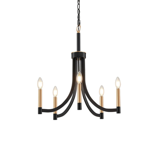Lyndon Chandelier - Modern Transitional Brass & Black Pendant | Curved Arm Candelabra Chandelier