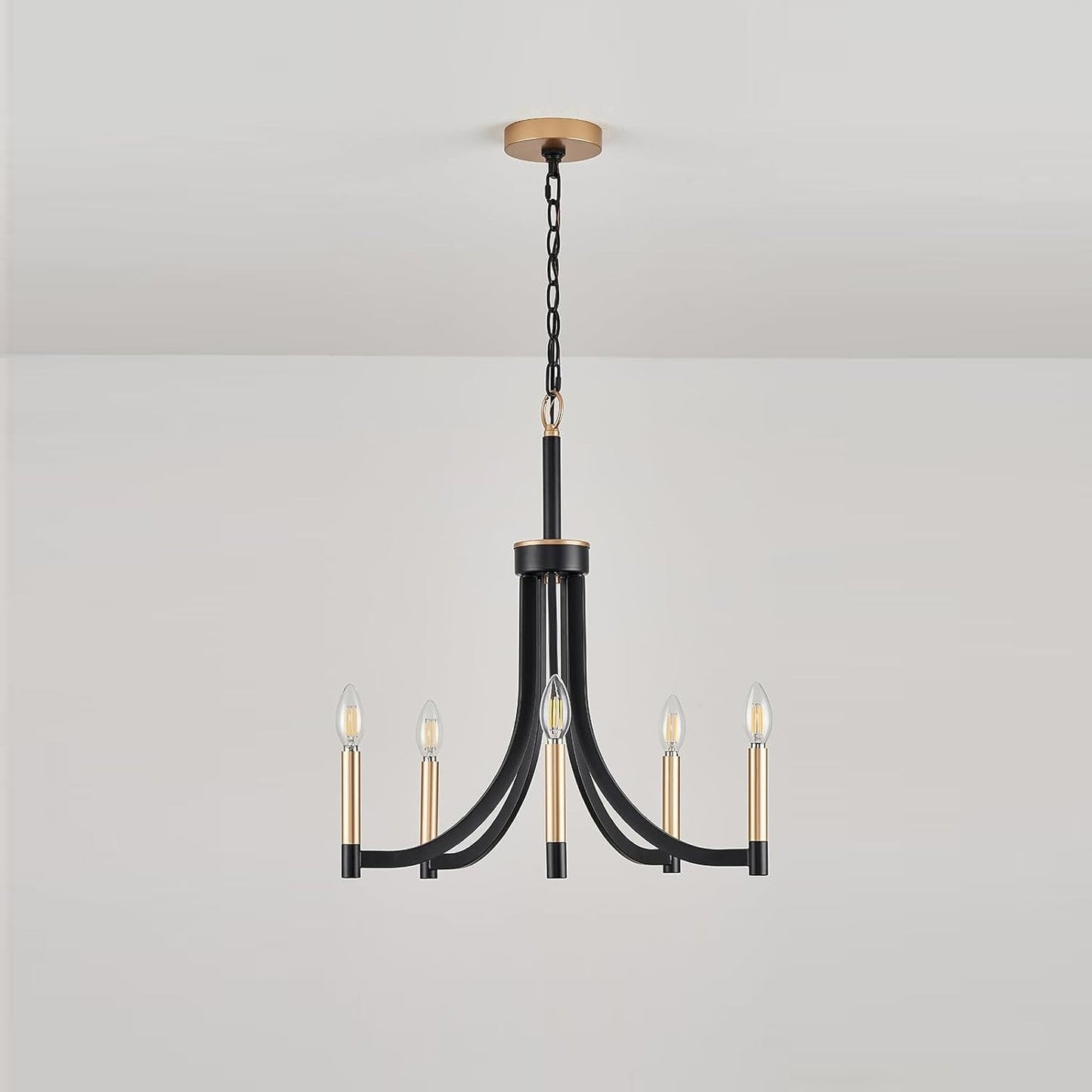 Lyndon Chandelier - Modern Transitional Brass & Black Pendant | Curved Arm Candelabra Chandelier