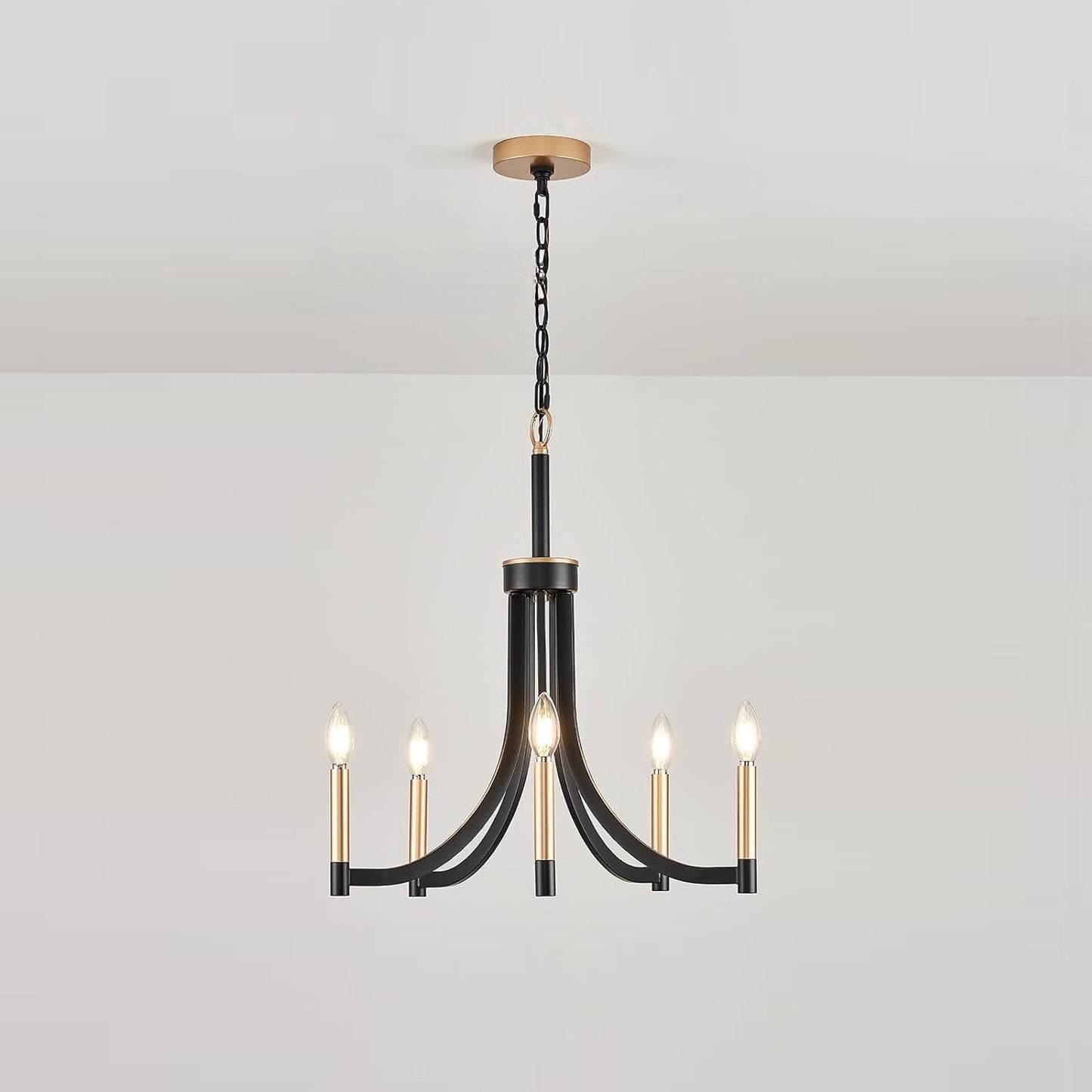 Lyndon Chandelier - Modern Transitional Brass & Black Pendant | Curved Arm Candelabra Chandelier