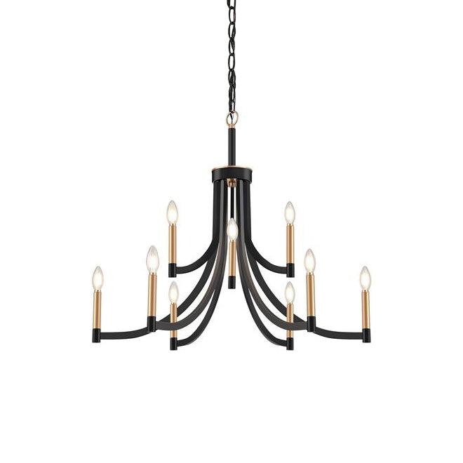 Lyndon Chandelier - Modern Transitional Brass & Black Pendant | Curved Arm Candelabra Chandelier