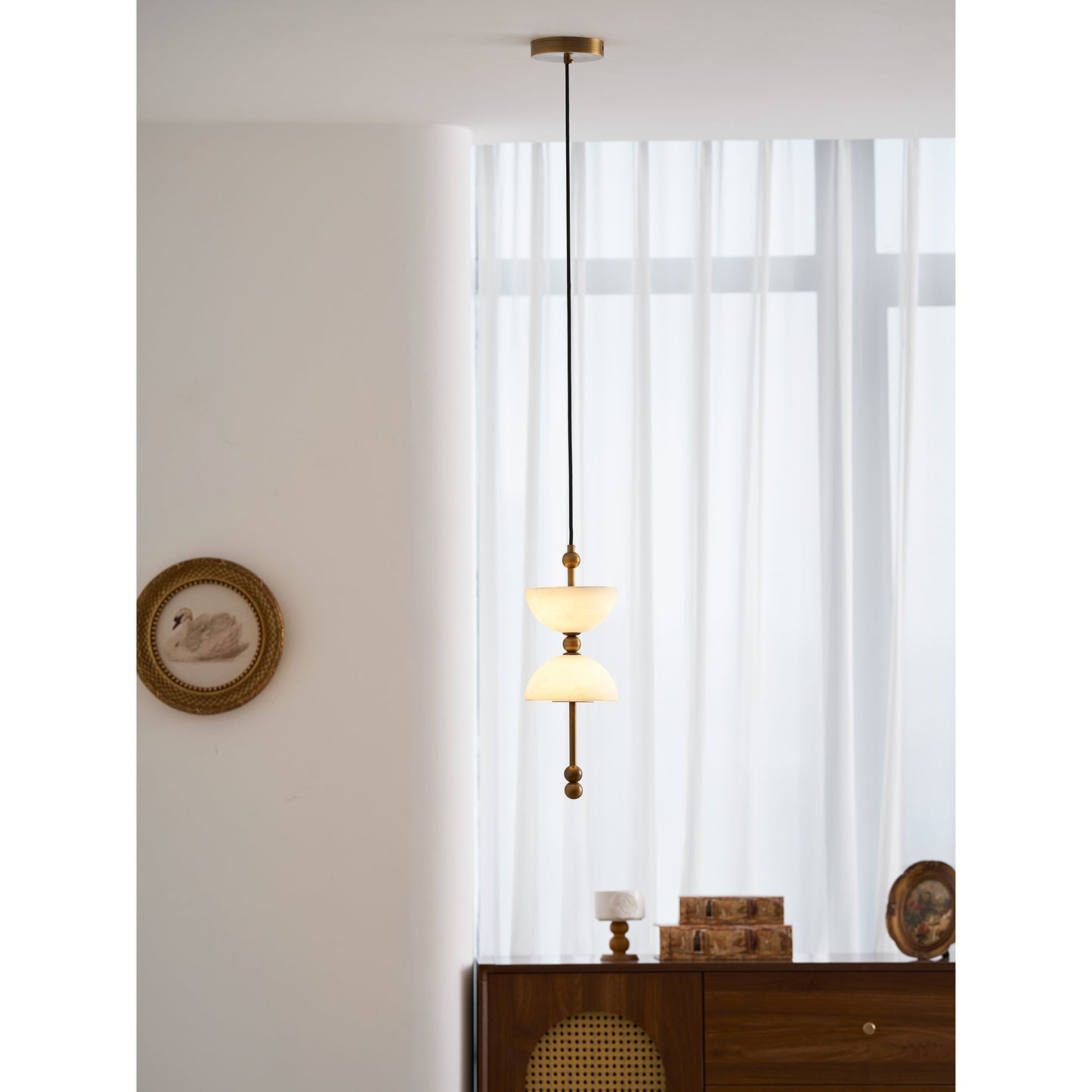 Lyra Alabaster Pendant Lamp - Natural Spanish Alabaster & Solid Brass LED Pendant