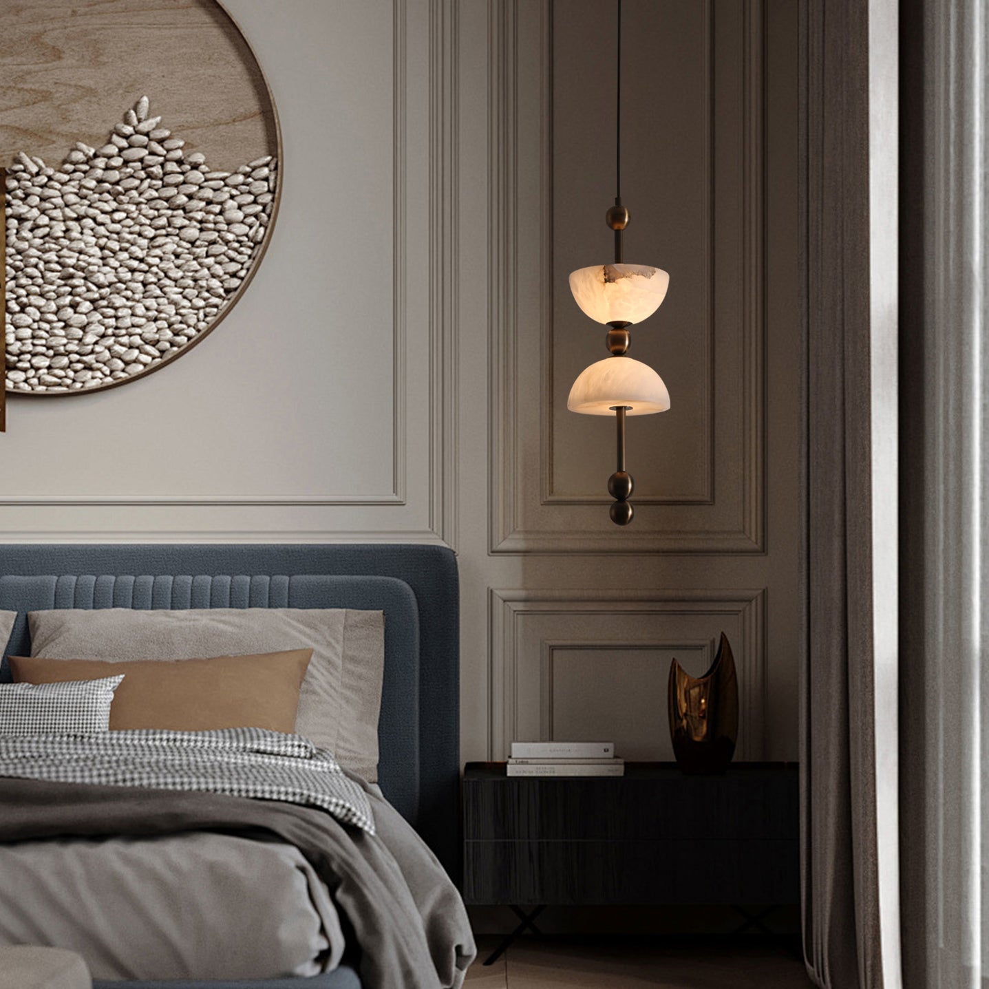 Lyra Alabaster Pendant Lamp - Natural Spanish Alabaster & Solid Brass LED Pendant