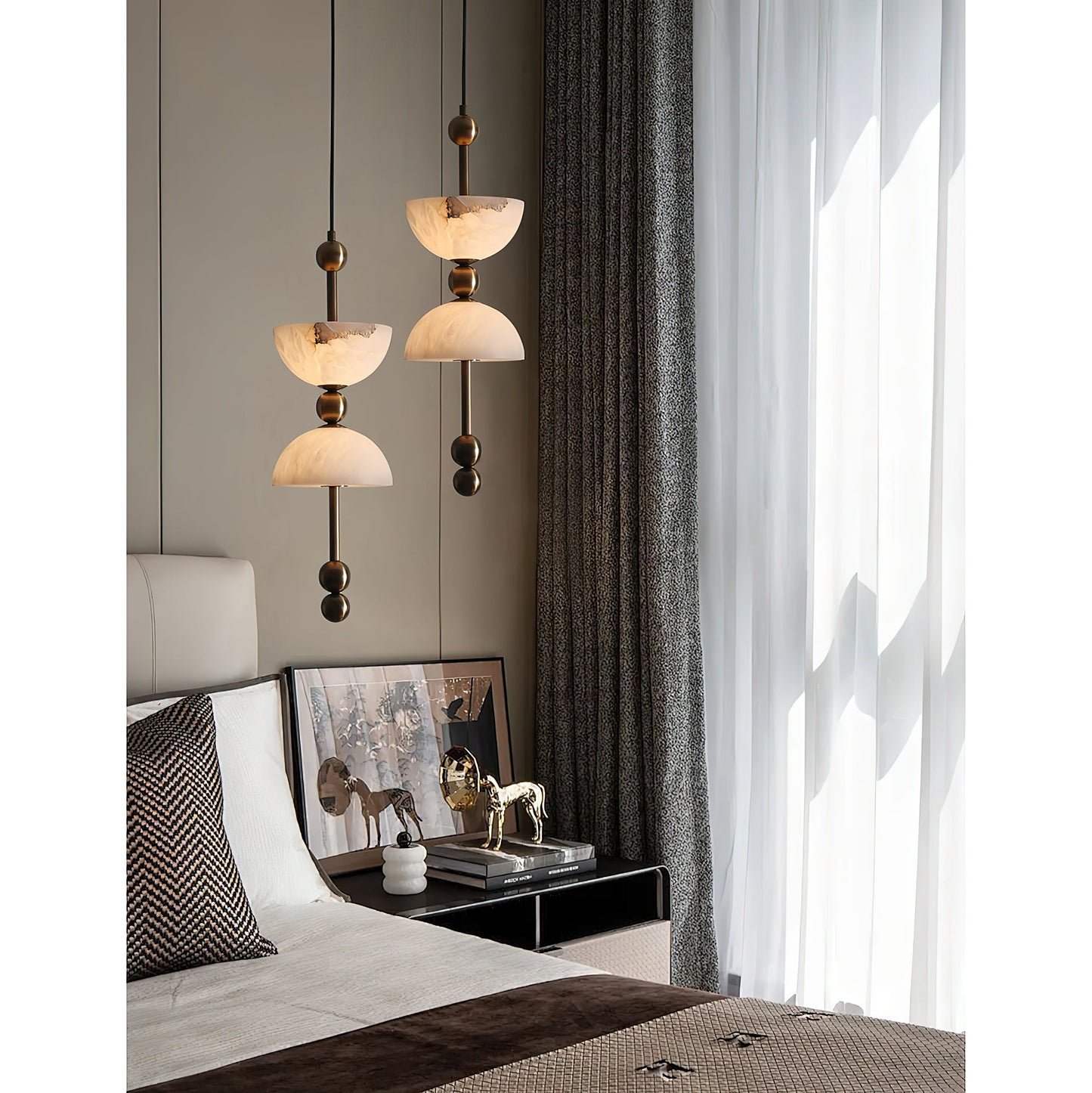 Lyra Alabaster Pendant Lamp - Natural Spanish Alabaster & Solid Brass LED Pendant