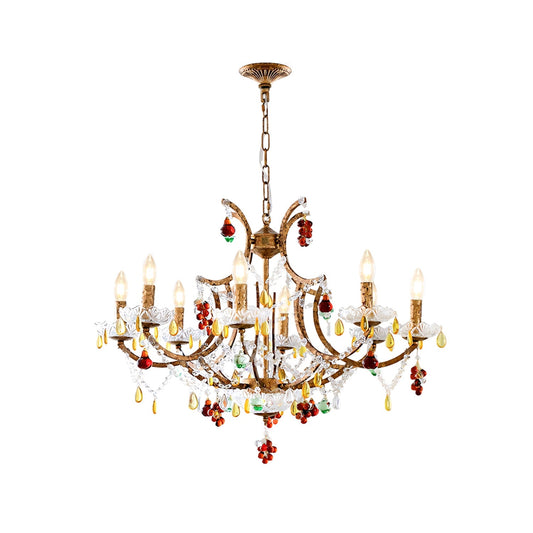 Lyra Isadora Chandelier - Vintage Gold Leaf & Multi-Color Crystal Chandelier