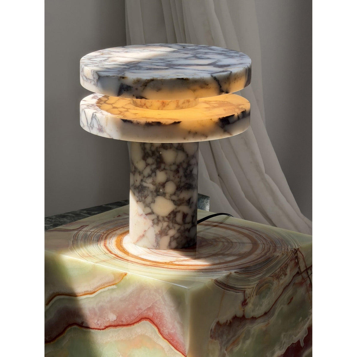 Pillar Marble Table Lamp - Solid Natural Stone Cylinder & LED