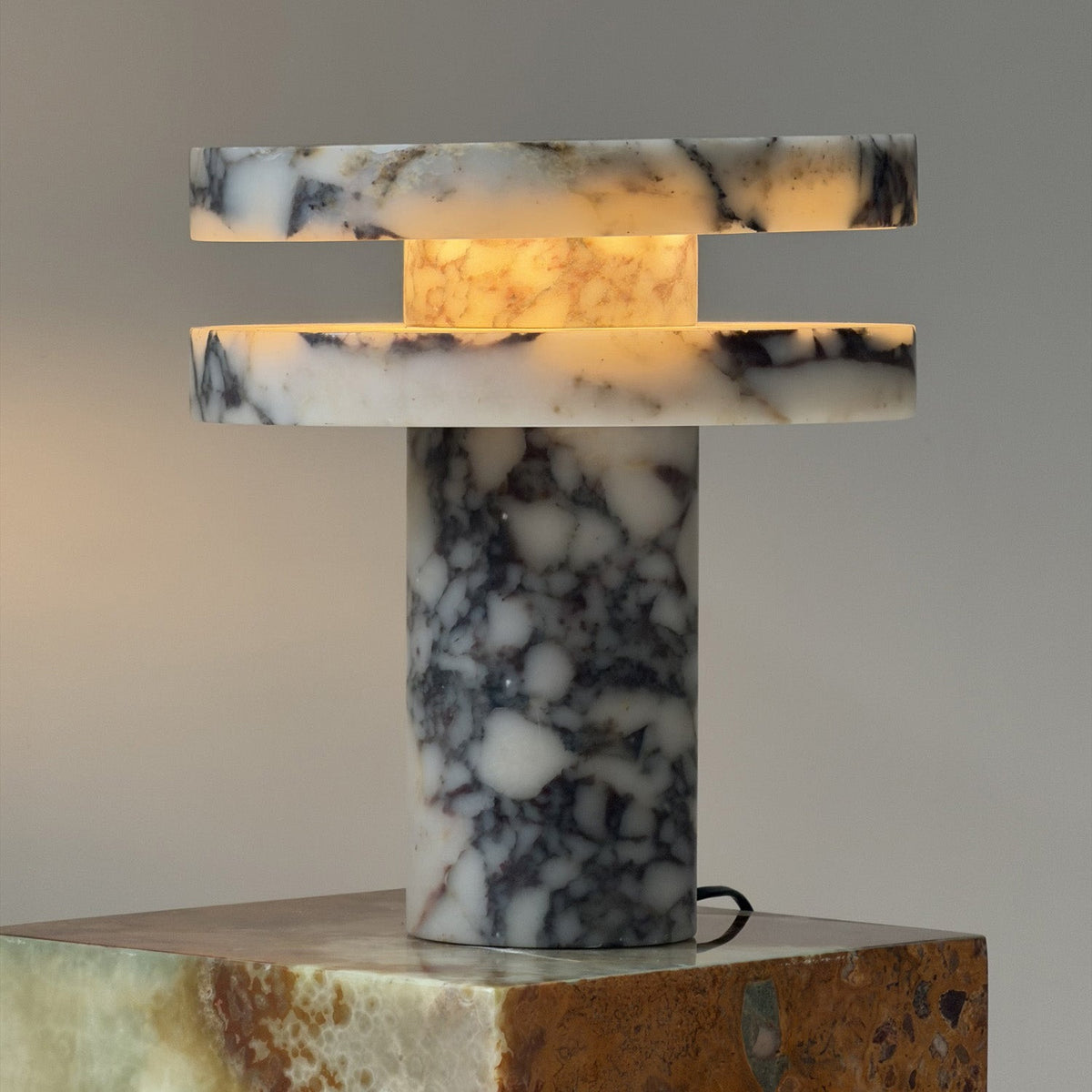Pillar Marble Table Lamp - Solid Natural Stone Cylinder & LED