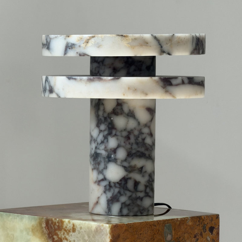 Pillar Marble Table Lamp - Solid Natural Stone Cylinder & LED
