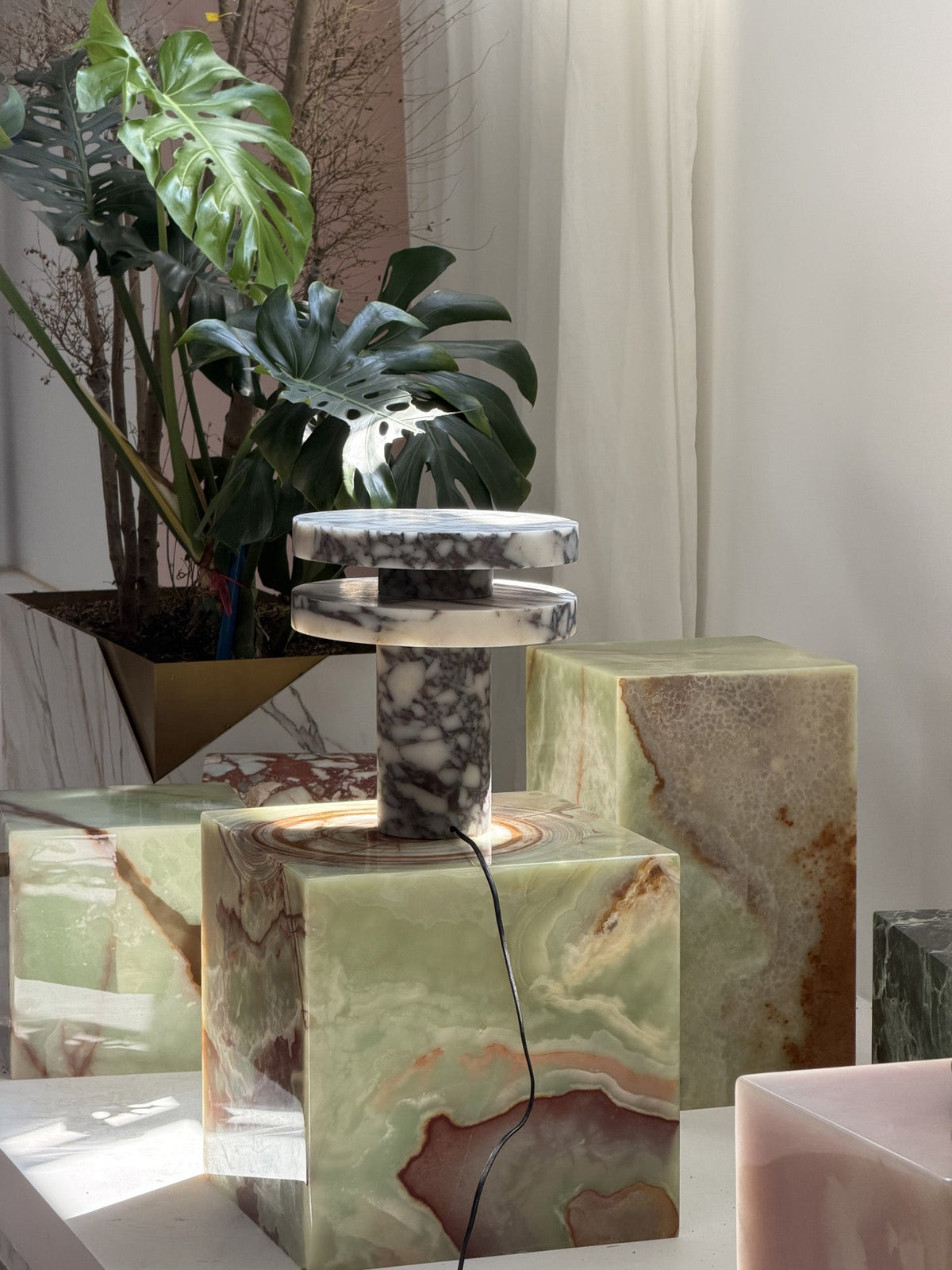 Pillar Marble Table Lamp - Solid Natural Stone Cylinder & LED