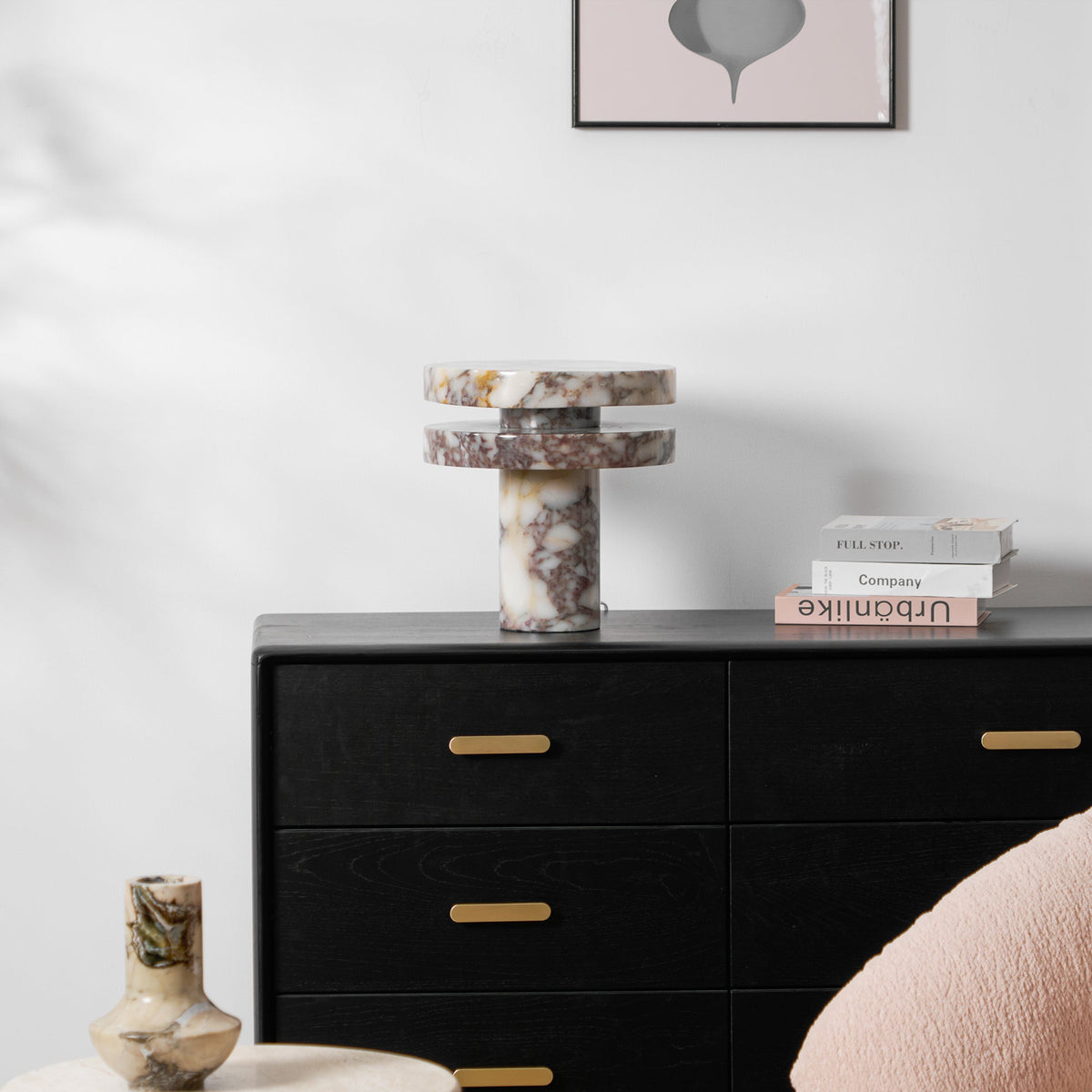 Pillar Marble Table Lamp - Solid Natural Stone Cylinder & LED