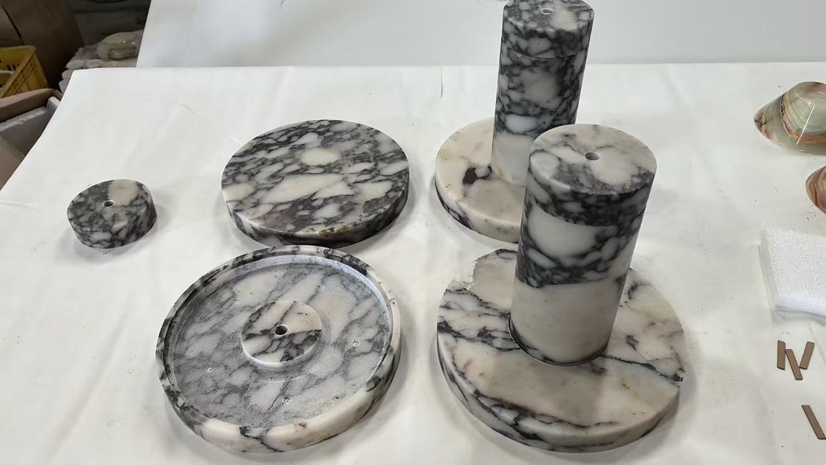 Pillar Marble Table Lamp - Solid Natural Stone Cylinder & LED