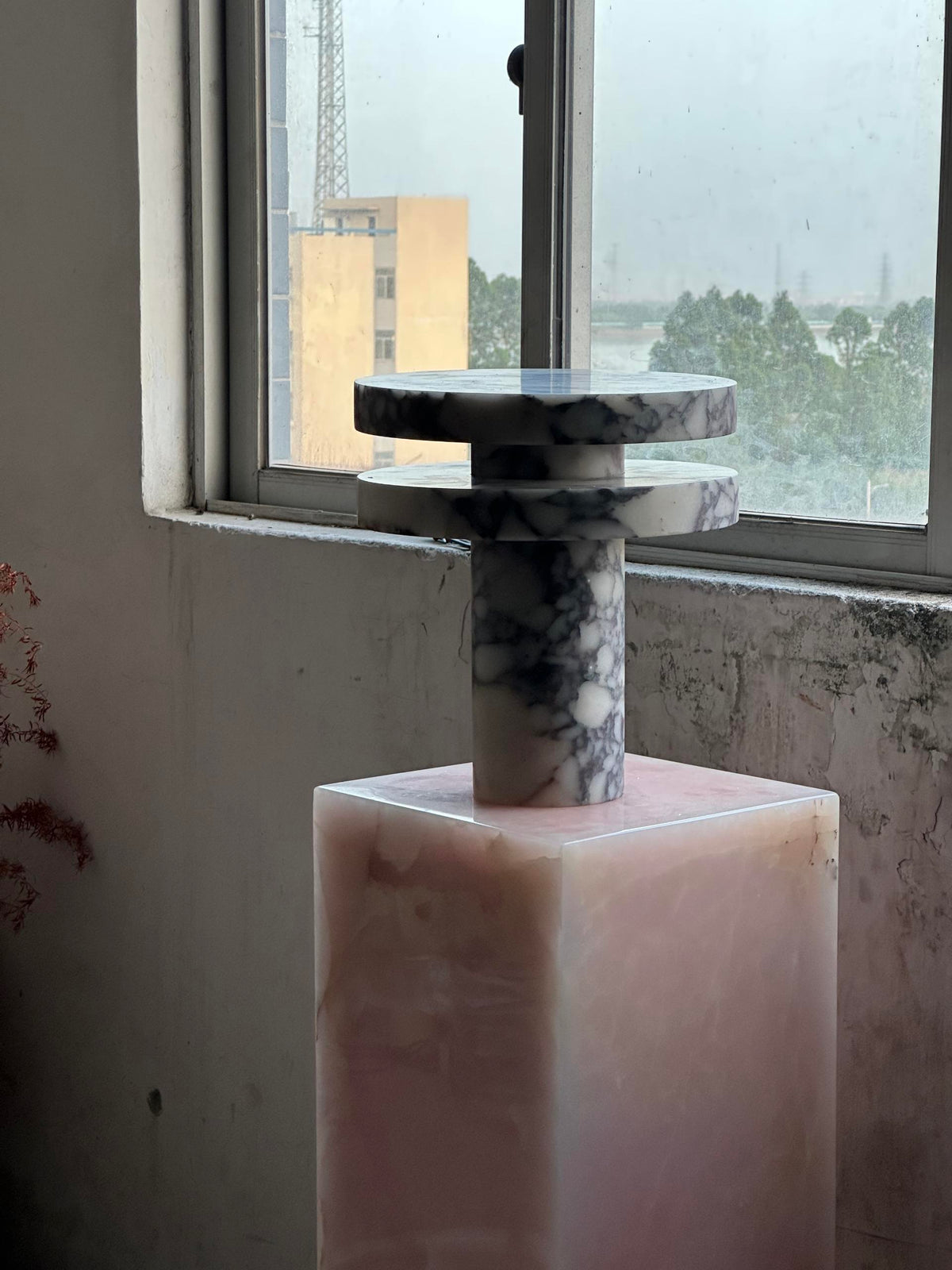 Pillar Marble Table Lamp - Solid Natural Stone Cylinder & LED