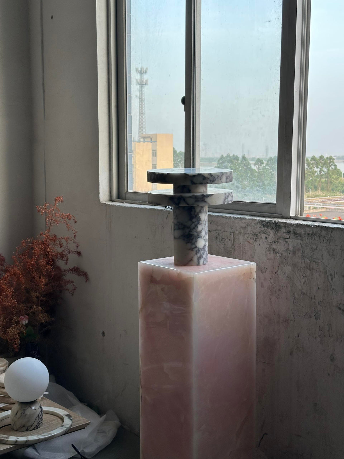 Pillar Marble Table Lamp - Solid Natural Stone Cylinder & LED