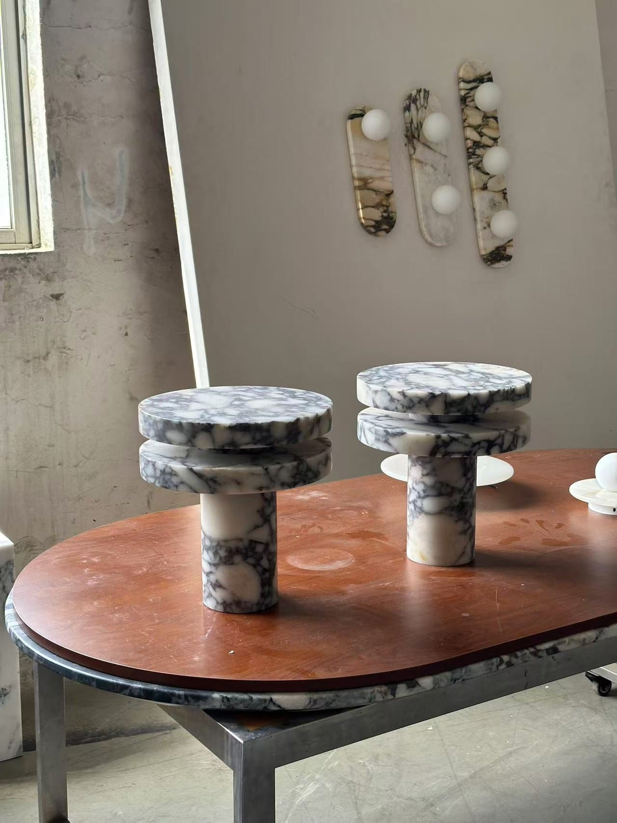 Pillar Marble Table Lamp - Solid Natural Stone Cylinder & LED