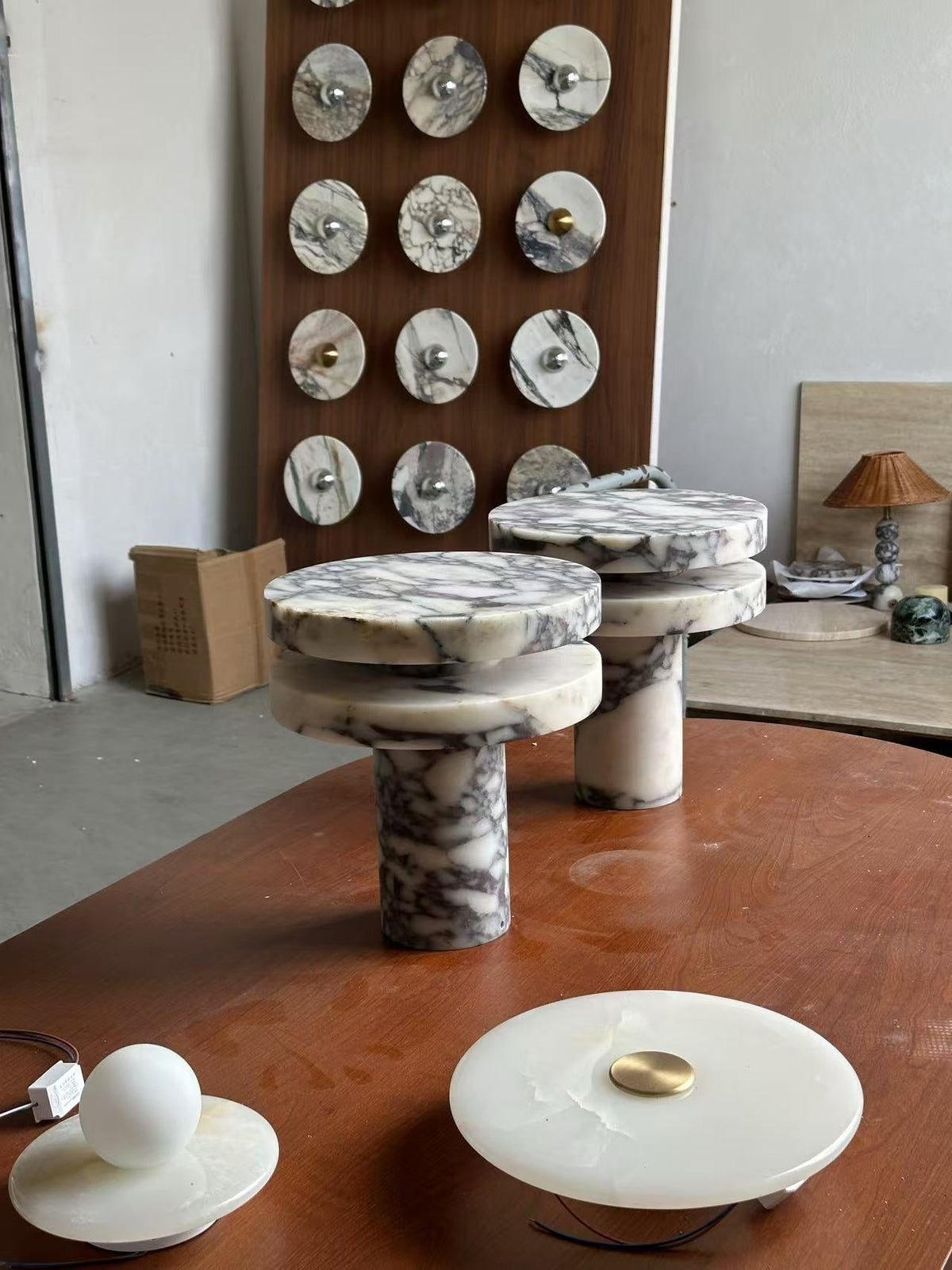 Pillar Marble Table Lamp - Solid Natural Stone Cylinder & LED