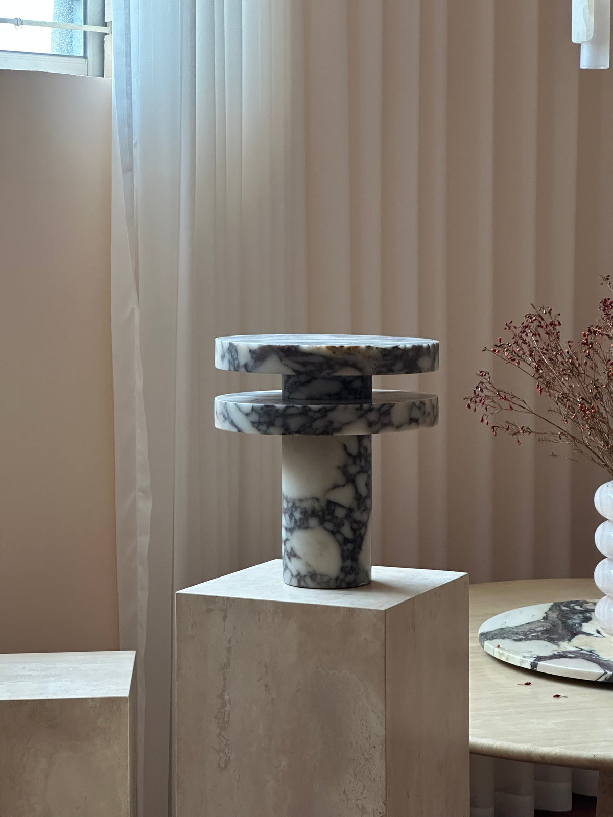 Pillar Marble Table Lamp - Solid Natural Stone Cylinder & LED