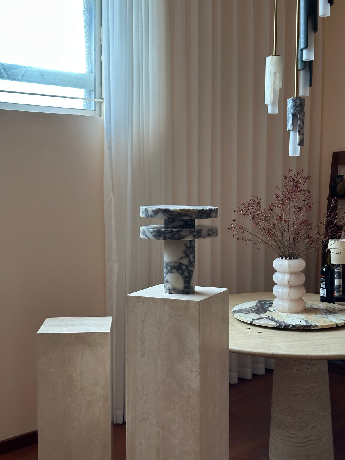 Pillar Marble Table Lamp - Solid Natural Stone Cylinder & LED