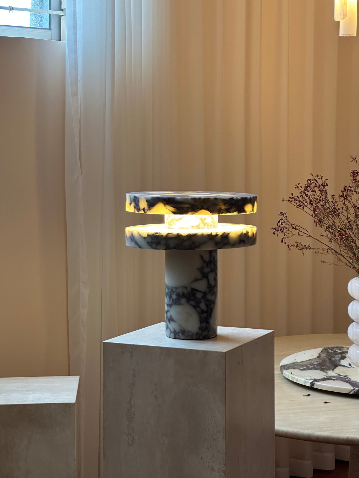 Pillar Marble Table Lamp - Solid Natural Stone Cylinder & LED