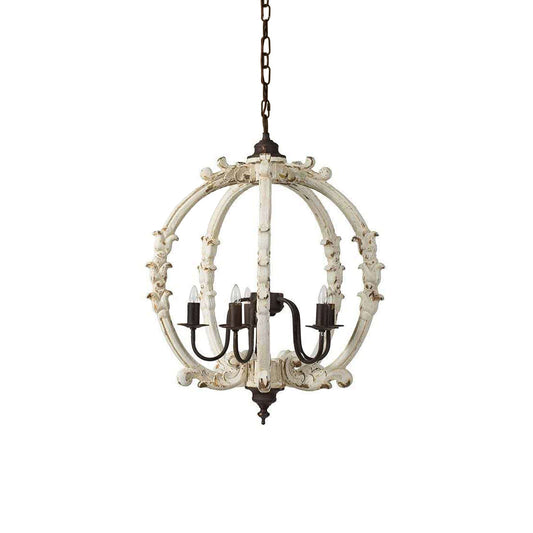 Maci Wood Pendant Lamp - Rustic Turned Wood & Metal Candelabra