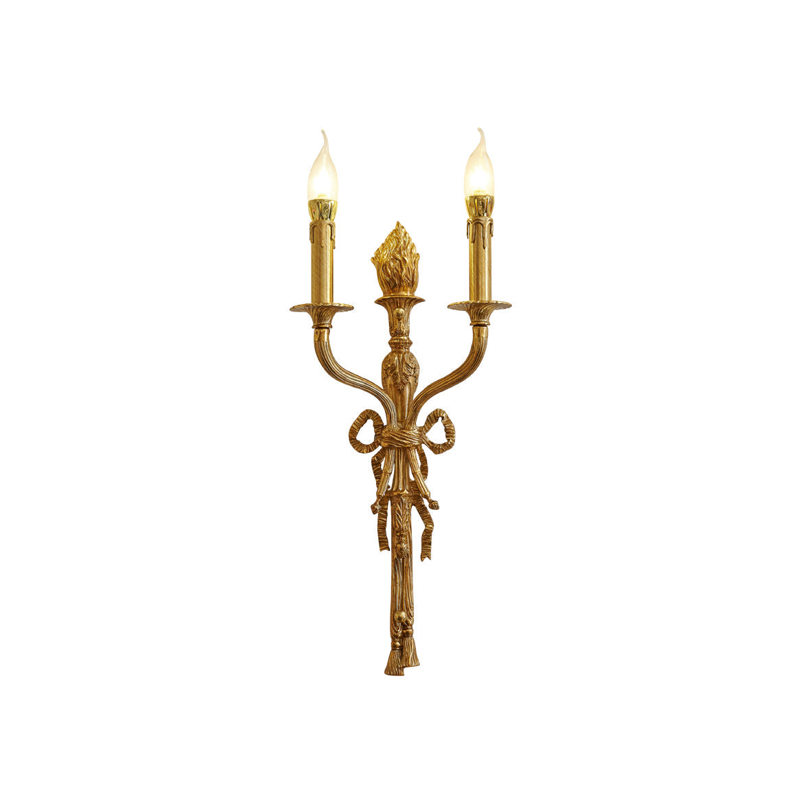 Madeleine Brass Wall Lamp - French Classic Dual-Light Brass Sconce with Ribbon Motif