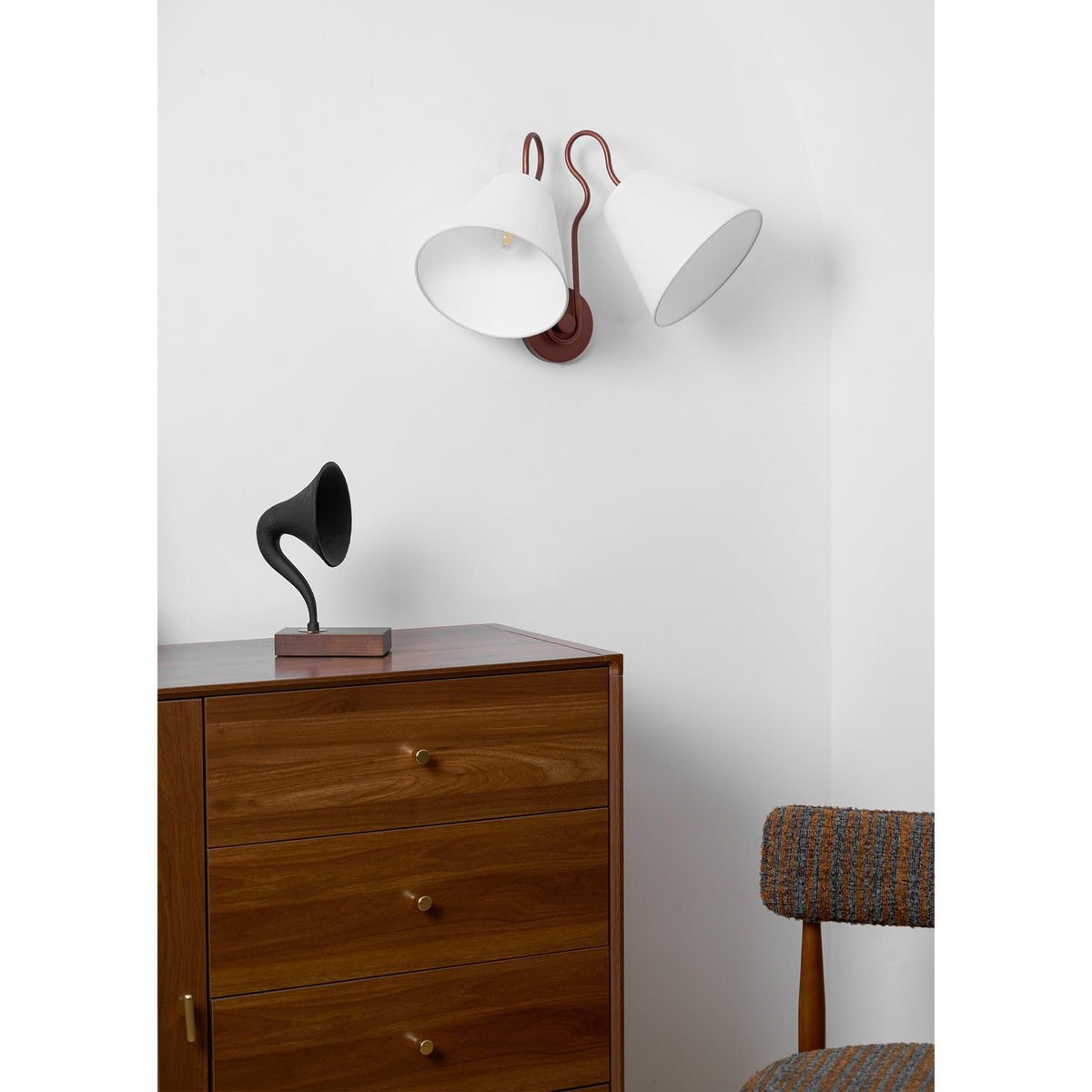 Madelyn Wall Lamp - Curved Metal & Fabric Dual-Light Wall Sconce