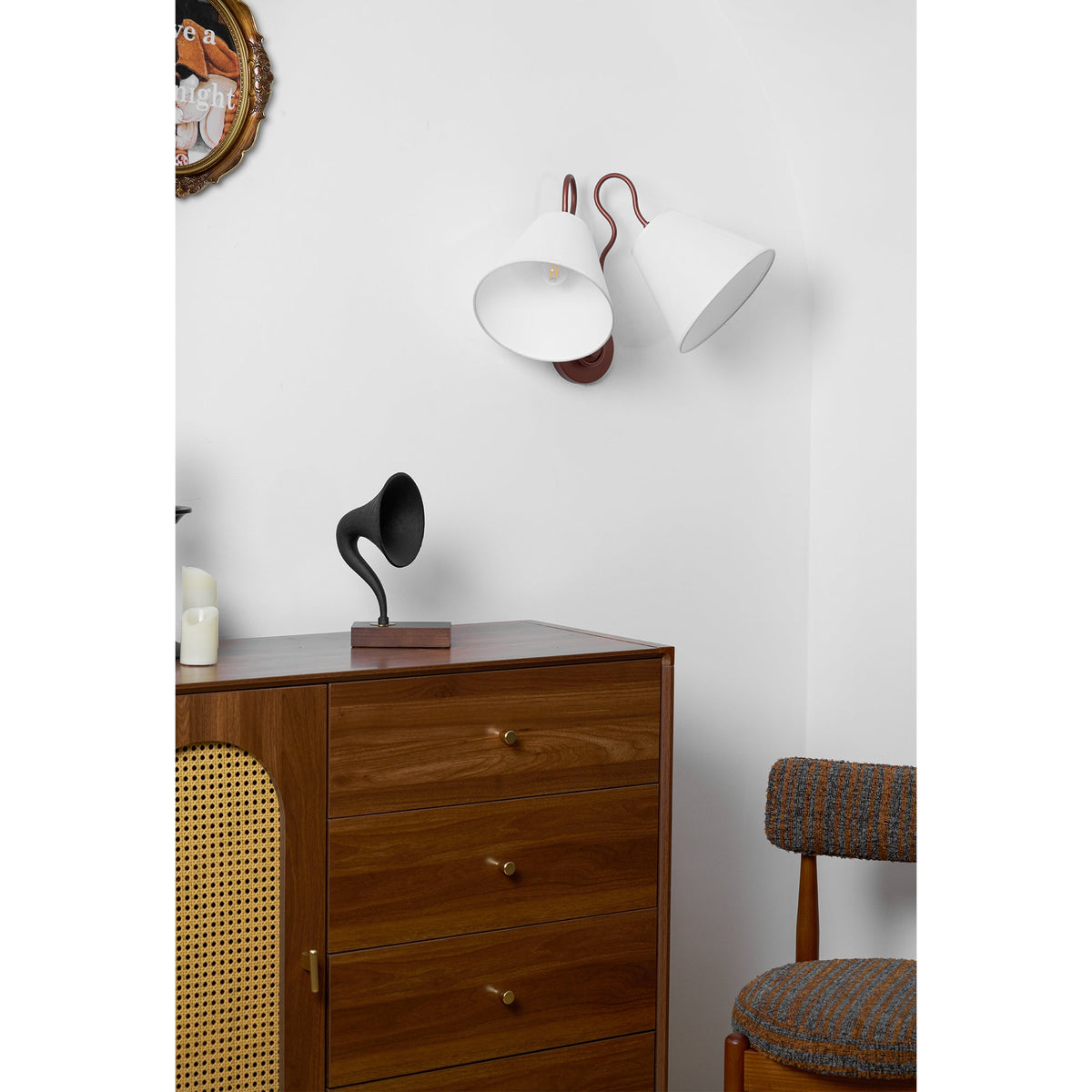 Madelyn Wall Lamp - Curved Metal & Fabric Dual-Light Wall Sconce