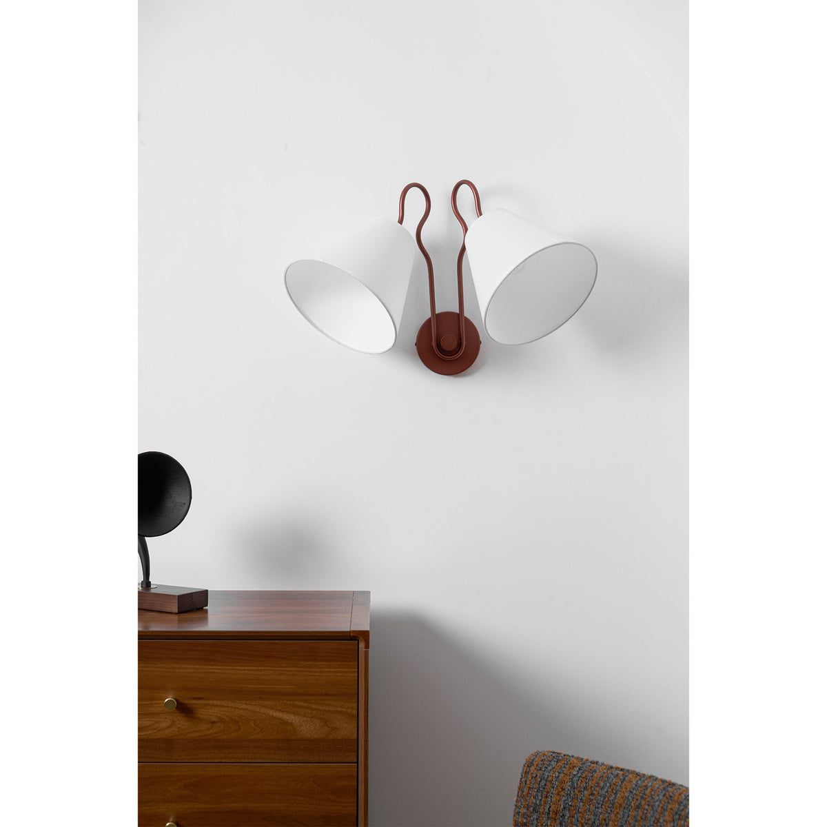 Madelyn Wall Lamp - Curved Metal & Fabric Dual-Light Wall Sconce