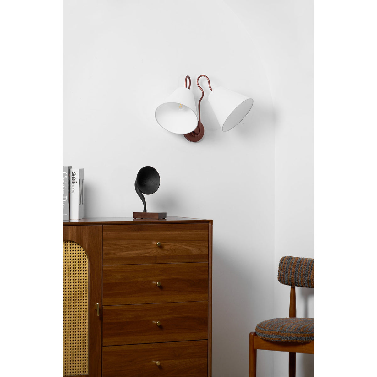 Madelyn Wall Lamp - Curved Metal & Fabric Dual-Light Wall Sconce