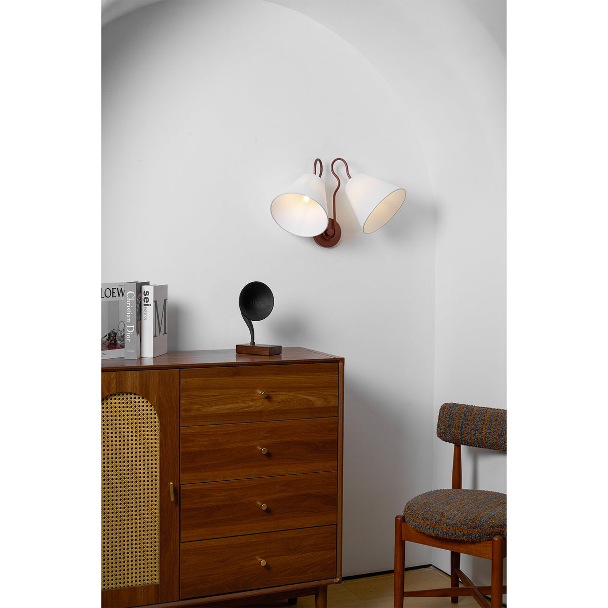 Madelyn Wall Lamp - Curved Metal & Fabric Dual-Light Wall Sconce