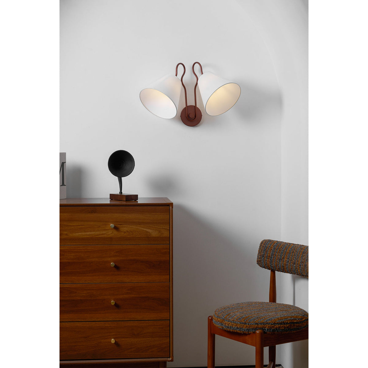 Madelyn Wall Lamp - Curved Metal & Fabric Dual-Light Wall Sconce