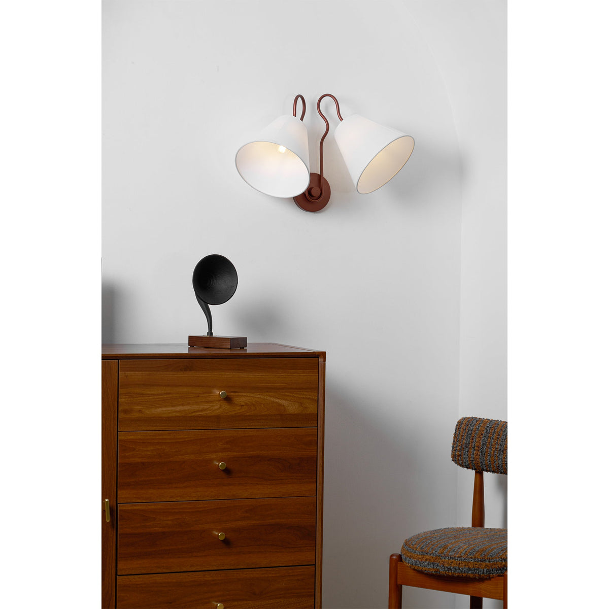 Madelyn Wall Lamp - Curved Metal & Fabric Dual-Light Wall Sconce