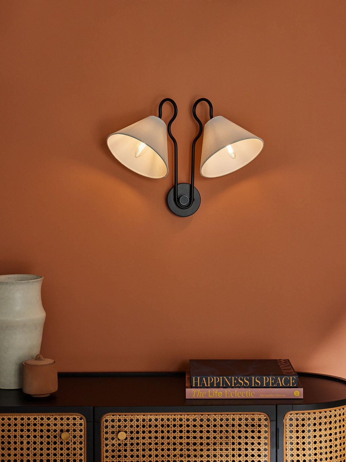 Madelyn Wall Lamp - Curved Metal & Fabric Dual-Light Wall Sconce