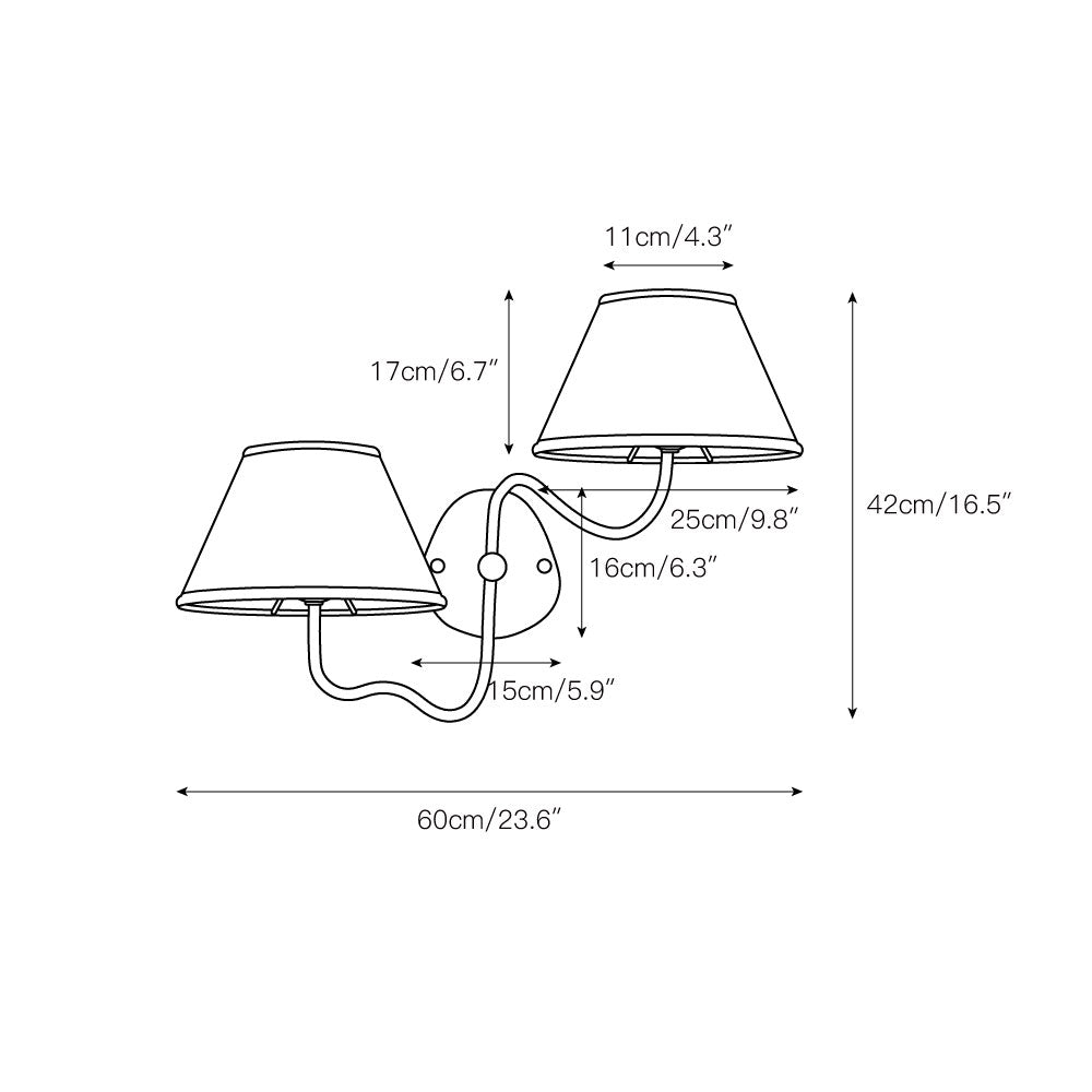 Magdalene Wall Lamp - Hardwired Brass Sconce with Wavy Arm & Fabric Shade