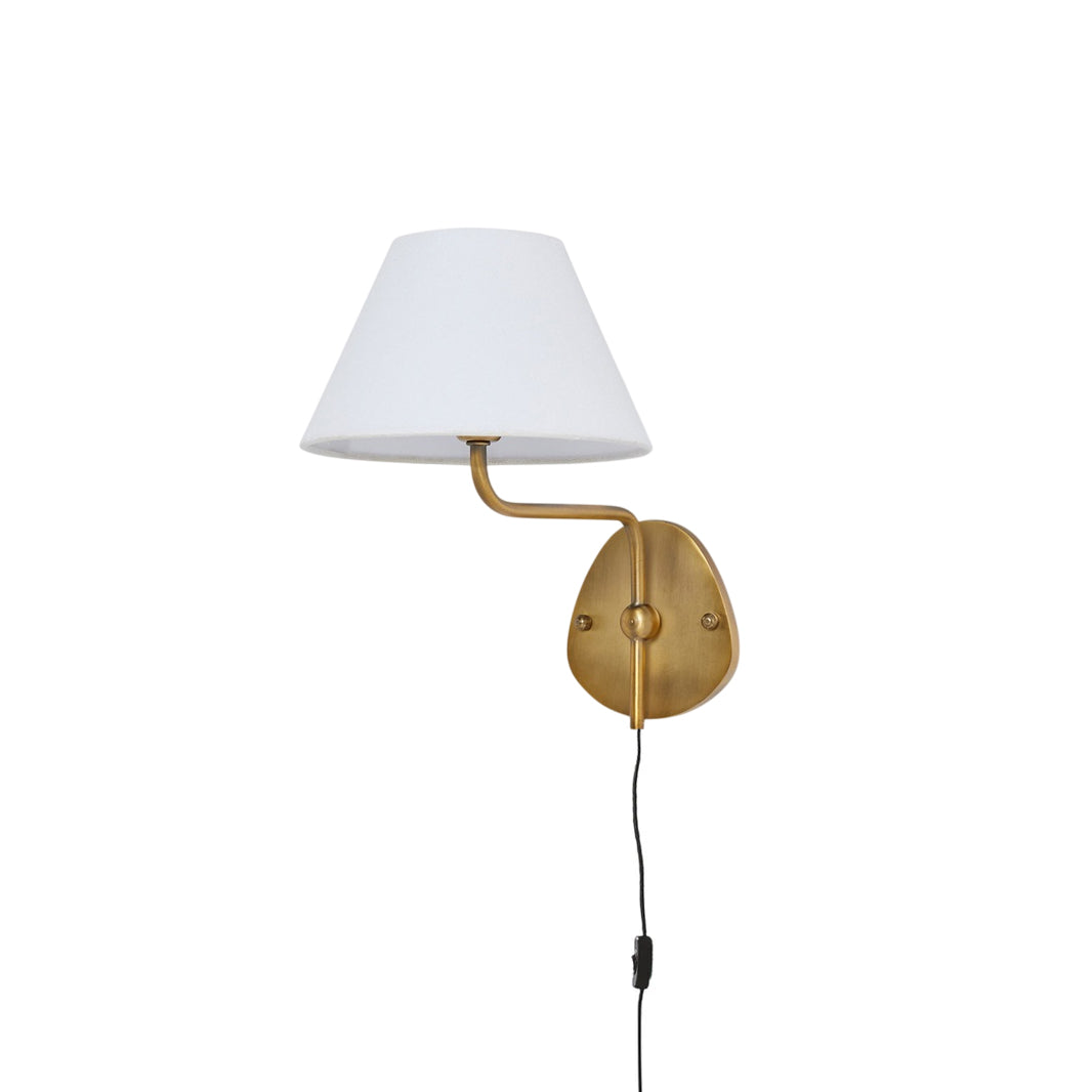 Magdalene Plug-in Wall Lamp - Brass Sconce with Wavy Arm & Fabric Shade