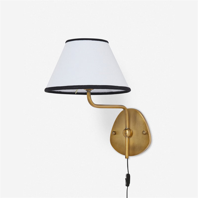 Magdalene Plug-in Wall Lamp - Brass Sconce with Wavy Arm & Fabric Shade