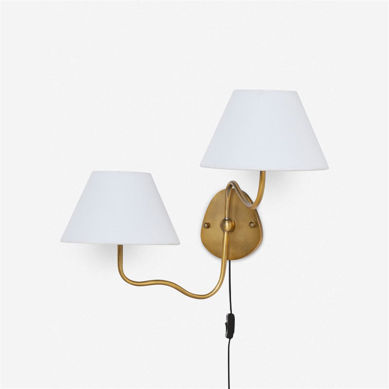 Magdalene Plug-in Wall Lamp - Brass Sconce with Wavy Arm & Fabric Shade