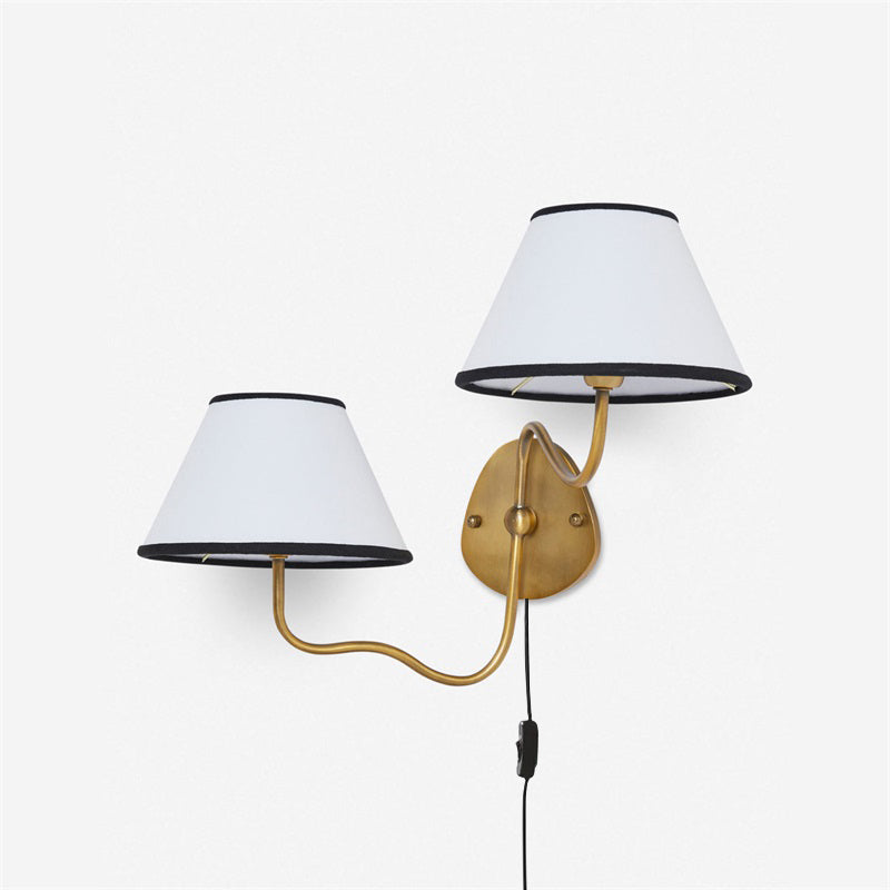 Magdalene Plug-in Wall Lamp - Brass Sconce with Wavy Arm & Fabric Shade