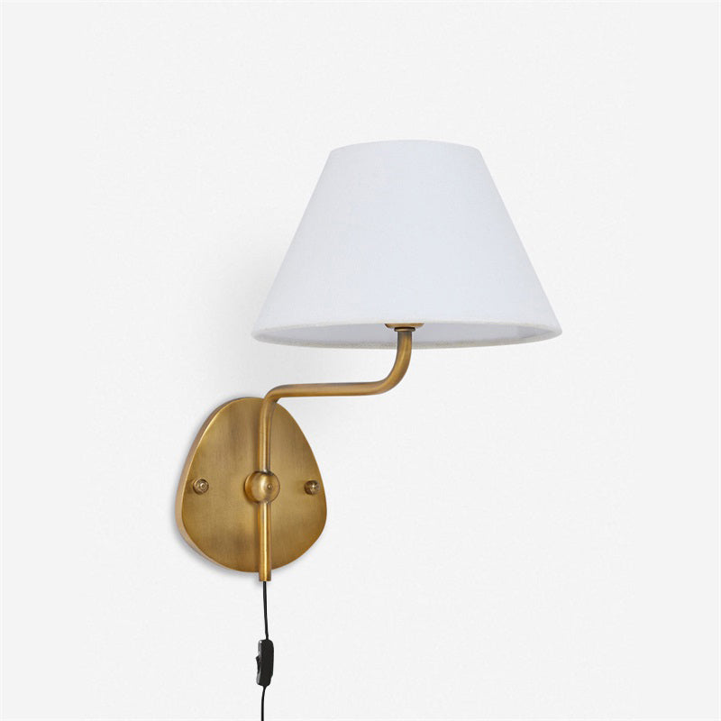 Magdalene Plug-in Wall Lamp - Brass Sconce with Wavy Arm & Fabric Shade