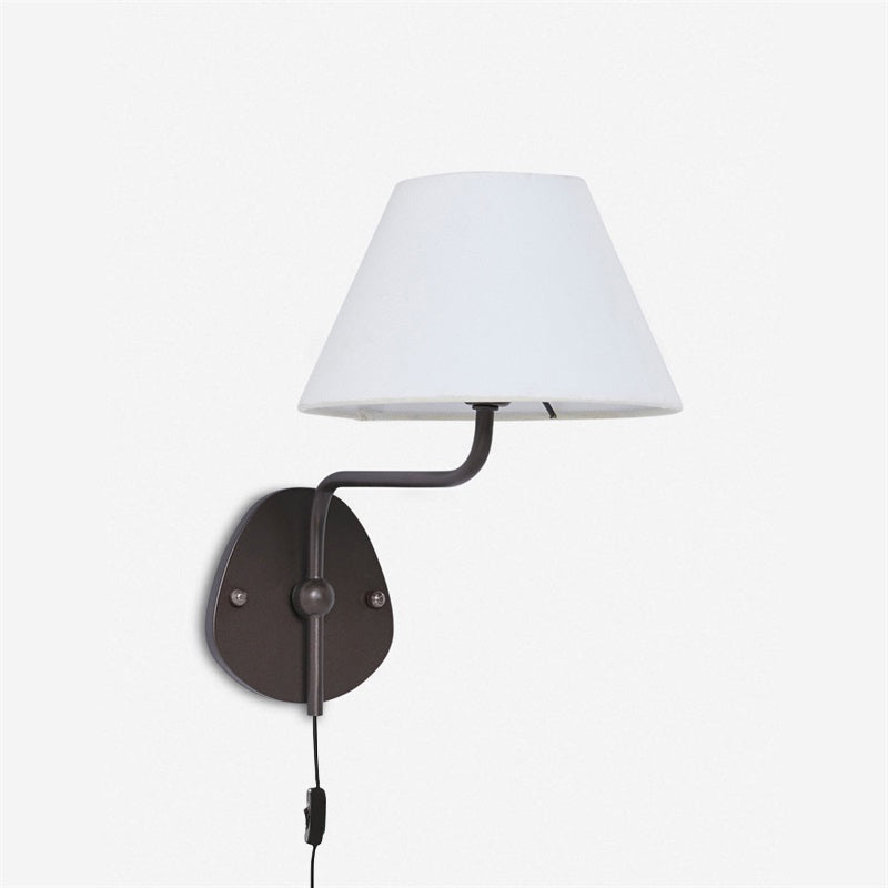 Magdalene Plug-in Wall Lamp - Brass Sconce with Wavy Arm & Fabric Shade