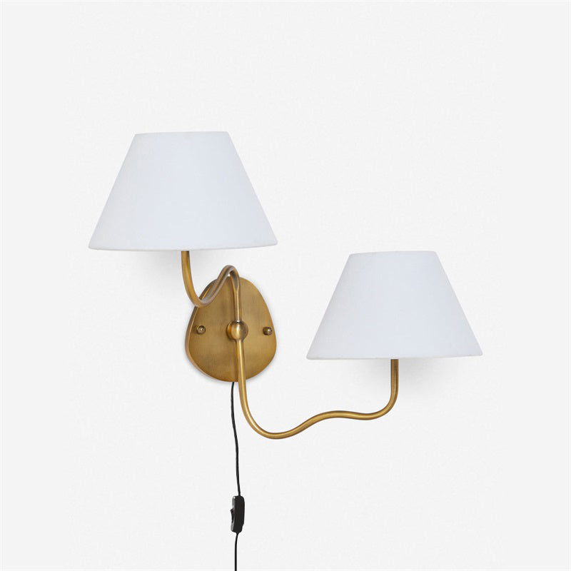 Magdalene Plug-in Wall Lamp - Brass Sconce with Wavy Arm & Fabric Shade