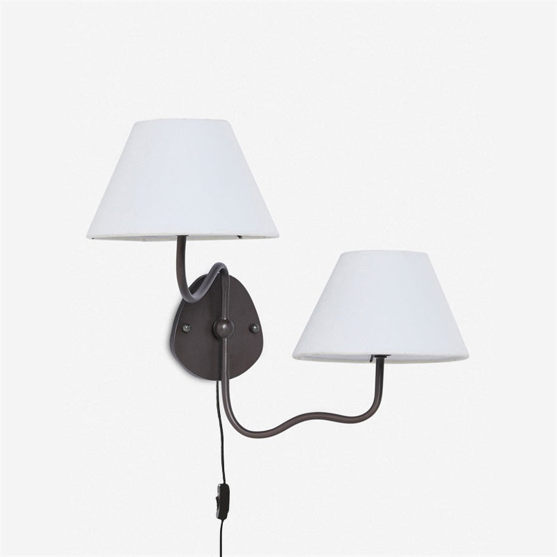 Magdalene Plug-in Wall Lamp - Brass Sconce with Wavy Arm & Fabric Shade