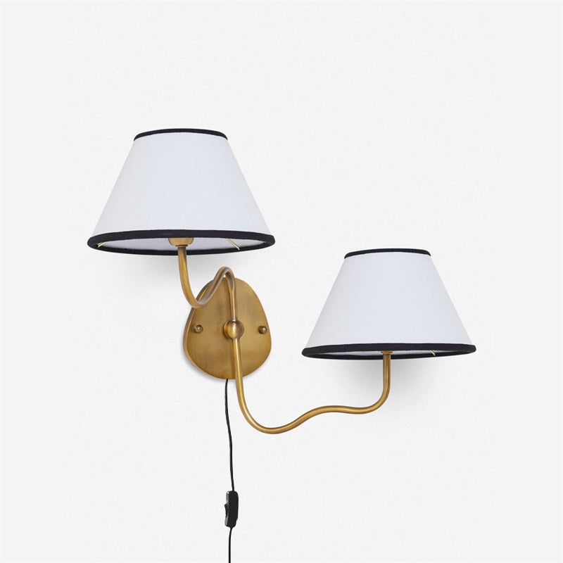 Magdalene Plug-in Wall Lamp - Brass Sconce with Wavy Arm & Fabric Shade